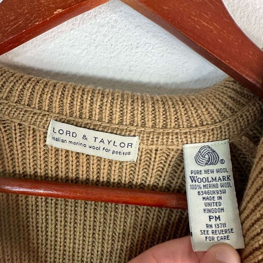 Vintage Lord & Taylor Merino Wool Tan Ribbed Knit Duster Cardigan Sweater Jacket - Picture 5 of 8